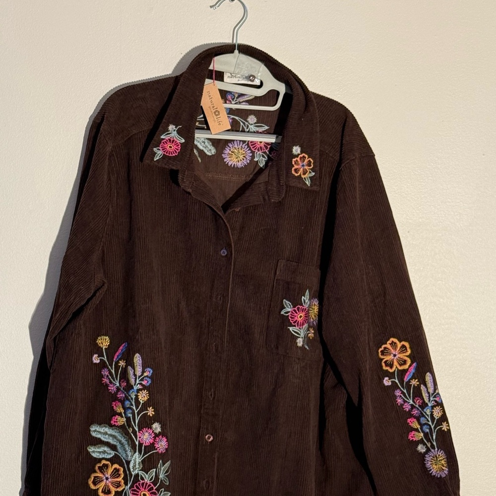 NATURAL LIFE Floral Embroidered Brown Jacket